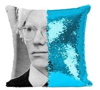Fabulous Coussin avec Housse Sequin - Paillettes Turquoise Andy Warhol Avec Son Chien [40 x 40 cm] Turquoise G