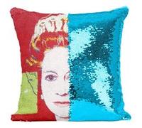 Fabulous Coussin avec Housse Sequin - Paillettes Turquoise Andy Warhol Portrait Reine Elizabeth [40 x 40 cm] Turquoise G