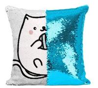 Fabulous Coussin avec Housse Sequin - Paillettes Turquoise Chat Pusheen Pelotte de Laine Dessin Kawai [40 x 40 cm] Turquoise G