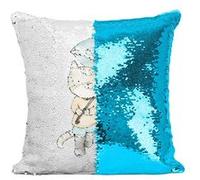 Fabulous Coussin avec Housse Sequin - Paillettes Turquoise Chat Sous un Parapluie Aquarelle [40 x 40 cm] Turquoise G