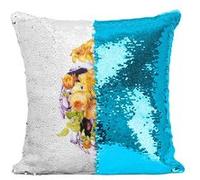 Fabulous Coussin avec Housse Sequin - Paillettes Turquoise Crane et Jonquilles [40 x 40 cm] Turquoise G