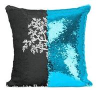 Fabulous Coussin avec Housse Sequin - Paillettes Turquoise Dessin Arbre Sakura Silhouette Japon [40 x 40 cm] Turquoise G