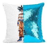 Fabulous Coussin avec Housse Sequin - Paillettes Turquoise Dragon Ball Super Son Goku Déterminé [40 x 40 cm] Turquoise G