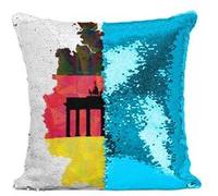 Fabulous Coussin avec Housse Sequin - Paillettes Turquoise Drapeau Carte Allemagne [40 x 40 cm] Turquoise G