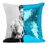Fabulous Coussin avec Housse Sequin - Paillettes Turquoise Elvis Presley Chanteur 7 [40 x 40 cm] Turquoise G