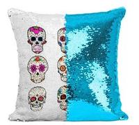 Fabulous Coussin avec Housse Sequin - Paillettes Turquoise Ensemble de Crane Muerte Mexico [40 x 40 cm] Turquoise G