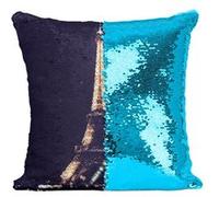 Fabulous Coussin avec Housse Sequin - Paillettes Turquoise Face à la Tour Eiffel Illuminée la Nuit [40 x 40 cm] Turquoise G