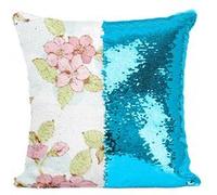 Fabulous Coussin avec Housse Sequin - Paillettes Turquoise Fleur Sakura Cerisier Japonais [40 x 40 cm] Turquoise G