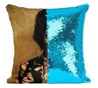 Fabulous Coussin avec Housse Sequin - Paillettes Turquoise Jimi Hendrix Guitariste Habits a Fleur [40 x 40 cm] Turquoise G