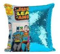 Fabulous Coussin avec Housse Sequin - Paillettes Turquoise Justice League Superman Batman Bande Dessinee [40 x 40 cm] Turquoise G