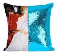Fabulous Coussin avec Housse Sequin - Paillettes Turquoise Lady Diana Princesse Angleterre Robe De Bal [40 x 40 cm] Turquoise G