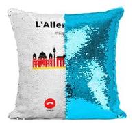 Fabulous Coussin avec Housse Sequin - Paillettes Turquoise L'Allemagne M'Appelle Patrimoine et Drapeau [40 x 40 cm] Turquoise G