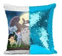 Fabulous Coussin avec Housse Sequin - Paillettes Turquoise Mon Voisin Totoro Dessin Foret Miyazaki [40 x 40 cm] Turquoise G