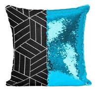Fabulous Coussin avec Housse Sequin - Paillettes Turquoise Motif Geometrique Cube [40 x 40 cm] Turquoise G