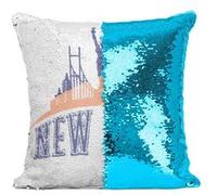 Fabulous Coussin avec Housse Sequin - Paillettes Turquoise New York Skyline [40 x 40 cm] Turquoise G