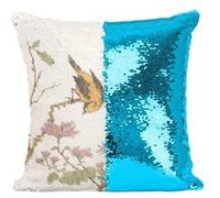 Fabulous Coussin avec Housse Sequin - Paillettes Turquoise Oiseau sur une Branche Estampe [40 x 40 cm] Turquoise G