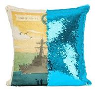 Fabulous Coussin avec Housse Sequin - Paillettes Turquoise Pearl Harbor Hawaii Affiche Vintage [40 x 40 cm] Turquoise G