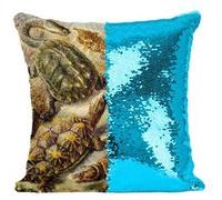 Fabulous Coussin avec Housse Sequin - Paillettes Turquoise Planche de Tortue Dessin Biologie [40 x 40 cm] Turquoise G