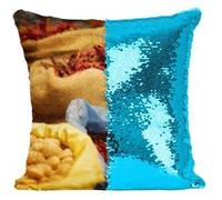 Fabulous Coussin avec Housse Sequin - Paillettes Turquoise Sac de Piment Epices Inde [40 x 40 cm] Turquoise G