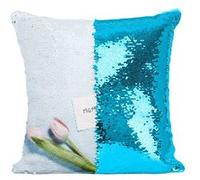 Fabulous Coussin avec Housse Sequin - Paillettes Turquoise Tulipes et Petit Mot Maman [40 x 40 cm] Turquoise G