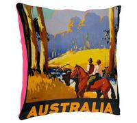 Fabulous Coussin en Peluche Rose - Australia Australie Affiche Poster Vintage Tourisme Art Deco 30's - 40 x 40 cm - Toucher Peluche - Housse et Coussin Inclus