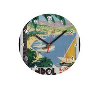 Fabulous Horloge Murale en Verre - Bandol Cote d'Azur Affiche Poster Vintage Voyage Art Deco 30's - Diamètre 20 cm - Blanc