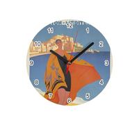 Fabulous Horloge Murale en Verre - Calvi Corse Affiche Poster Vintage Voyage Art Deco 30's - Diamètre 20 cm - Blanc