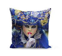Fabulous Housse de Coussin 40x40 cm Carnaval de Venise Masque Blanc Costume Bleu