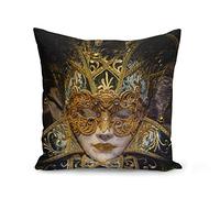Fabulous Housse de Coussin 40x40 cm Carnaval de Venise Masque Blanc Or et Bleu
