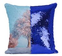Fabulous Housse de Coussin à Sequin - Paillettes Bleu Arbre Couvert de Neige Chene [40 x 40 cm] Bleu G
