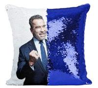 Fabulous Housse de Coussin à Sequin - Paillettes Bleu Arnold Schwarzenegger Gouverneur [40 x 40 cm] Bleu G