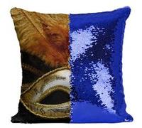 Fabulous Housse de Coussin à Sequin - Paillettes Bleu Carnaval de Venise loups Blancs Noir et Or [40 x 40 cm] Bleu G