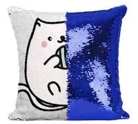 Fabulous Housse de Coussin à Sequin - Paillettes Bleu Chat Pusheen Pelotte de Laine Dessin Kawai [40 x 40 cm] Bleu G