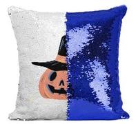 Fabulous Housse de Coussin à Sequin - Paillettes Bleu Citrouille Socière [40 x 40 cm] Bleu G