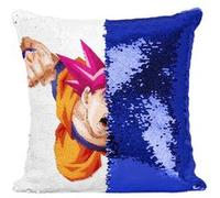 Fabulous Housse de Coussin à Sequin - Paillettes Bleu Dragon Ball Super Son Goku Super Saiyan Dieu Rouge [40 x 40 cm] Bleu G