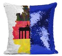 Fabulous Housse de Coussin à Sequin - Paillettes Bleu Drapeau Carte Allemagne [40 x 40 cm] Bleu G