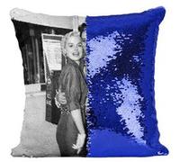 Fabulous Housse de Coussin à Sequin - Paillettes Bleu Elvis Presley Anita Wood Vintage Photo [40 x 40 cm] Bleu G