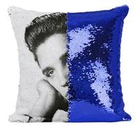 Fabulous Housse de Coussin à Sequin - Paillettes Bleu Elvis Presley Chanteur 11 [40 x 40 cm] Bleu G
