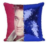 Fabulous Housse de Coussin à Sequin - Paillettes Bleu Elvis Presley Chanteur [40 x 40 cm] Bleu G