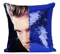 Fabulous Housse de Coussin à Sequin - Paillettes Bleu Elvis Presley Chanteur 5 [40 x 40 cm] Bleu G