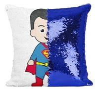 Fabulous Housse de Coussin à Sequin - Paillettes Bleu Enfant Superman Dessin Mignon [40 x 40 cm] Bleu G