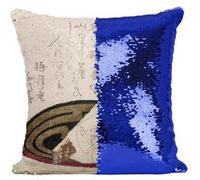 Fabulous Housse de Coussin à Sequin - Paillettes Bleu Estampe Japonaise 11 Art Délicat [40 x 40 cm] Bleu G