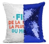 Fabulous Housse de Coussin à Sequin - Paillettes Bleu Fils de la Maman la plus belle du Monde [40 x 40 cm] Bleu G