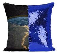Fabulous Housse de Coussin à Sequin - Paillettes Bleu ISS Splendide Photo De la Terre De Nuit Egypt [40 x 40 cm] Bleu G