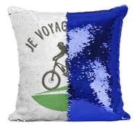 Fabulous Housse de Coussin à Sequin - Paillettes Bleu Je Voyage Green Vélo [40 x 40 cm] Bleu G