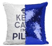 Fabulous Housse de Coussin à Sequin - Paillettes Bleu Keep Calm I'm a Pilot [40 x 40 cm] Bleu G