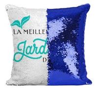 Fabulous Housse de Coussin à Sequin - Paillettes Bleu La Meilleure Jardiniere du Monde [40 x 40 cm] Bleu G