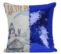 Fabulous Housse de Coussin à Sequin - Paillettes Bleu La Vie Parisienne Royaume Des Neiges 1923 [40 x 40 cm] Bleu G