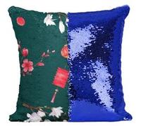 Fabulous Housse de Coussin à Sequin - Paillettes Bleu Lanterne Floral [40 x 40 cm] Bleu G