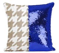 Fabulous Housse de Coussin à Sequin - Paillettes Bleu Motif Pied de poule Or [40 x 40 cm] Bleu G